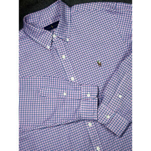 Ralph Lauren Men's XL Red Pink Blue CheckButton Down Long Sleeve Flesh Pony